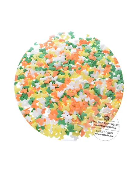 Bomboane confetti in forma de fluturasi 100g (verzi-portocalii)