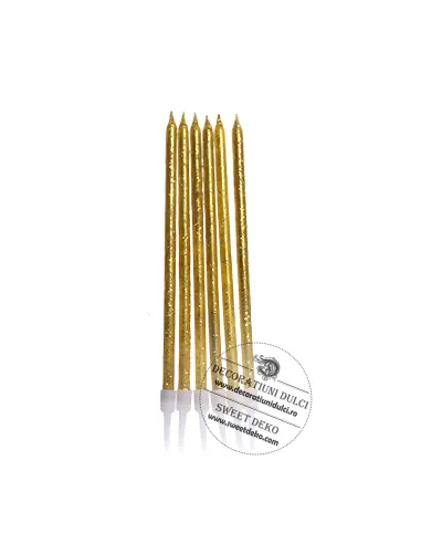 Lumanari 13cm pentru tort, aurii cu glitter (6buc)