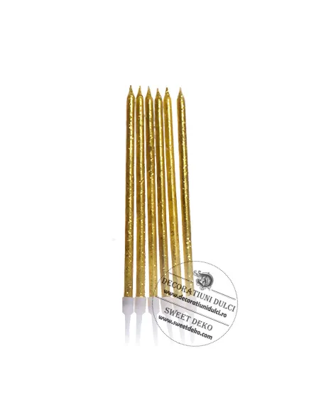 Lumanari 13cm pentru tort, aurii cu glitter (6buc)