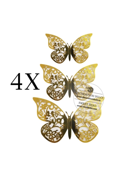 Fluturi aurii cu flori brodate (12buc.)
