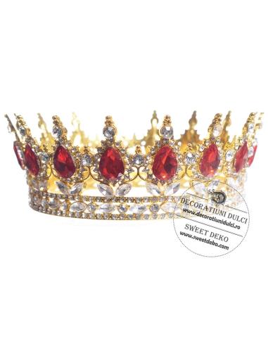 Coronita aurie cu pietre rosii, pentru decor tort
