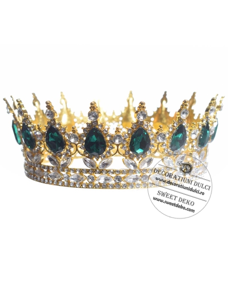 Diadema aurie cu pietricele smarald | Accesoriu pentru tort si petrecere
