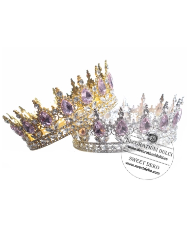 Coroana argintie cu pietre roz | Accesoriu pentru tort si petrecere