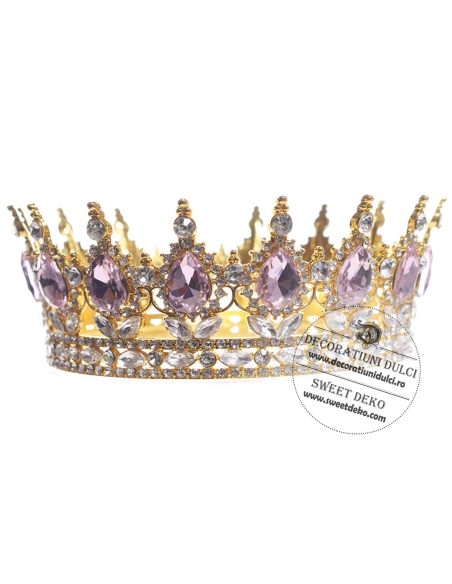 Coroana pentru decor tort | Aurie cu pietre roz