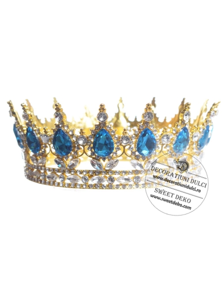 Coroana pentru decor tort | aurie cu pietre albastru safir