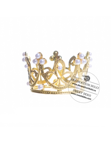 Mini coronita metalica aurie cu perlute