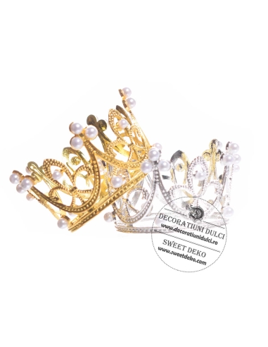 Mini coronita metalica argintie cu perlute