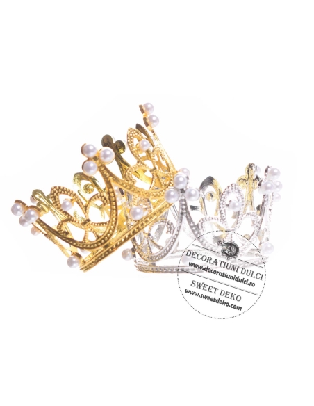 Mini coronita metalica argintie cu perlute