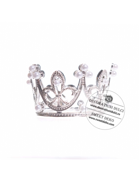 Mini coronita metalica argintie cu perlute