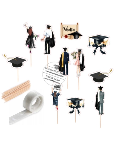 Mini toppers siluete absolventi pentru decorarea tortului sau meselor festive