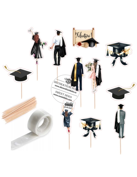 Mini toppers siluete absolventi pentru decorarea tortului sau meselor festive
