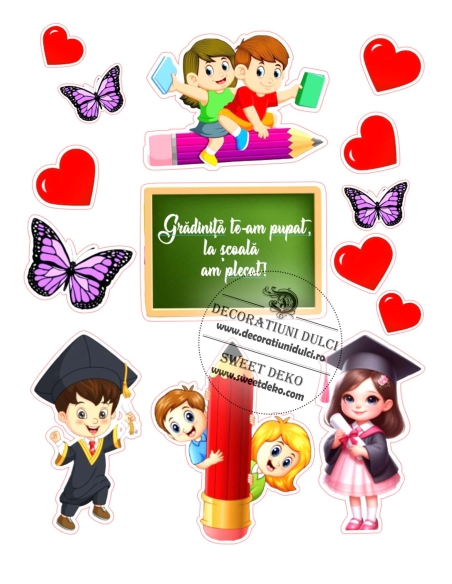 Tort tematic gradinita | Imagine comestibila cu mesaj de ramas-bun