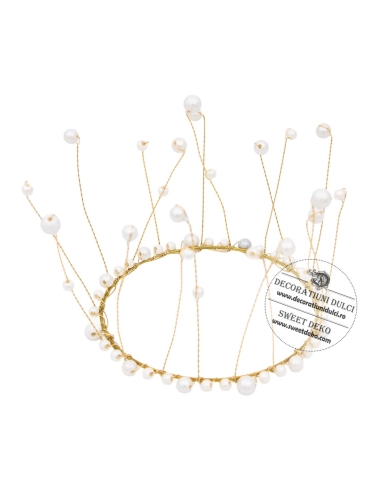 Coronita tort cu perlute albe | Topper decorativ