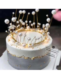 Coronita tort cu perlute albe | Topper decorativ 2