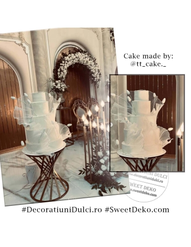 Organza alba, plisata pentru machete de tort