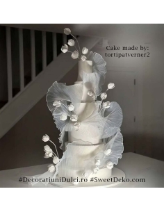 Organza alba, plisata pentru machete de tort 2