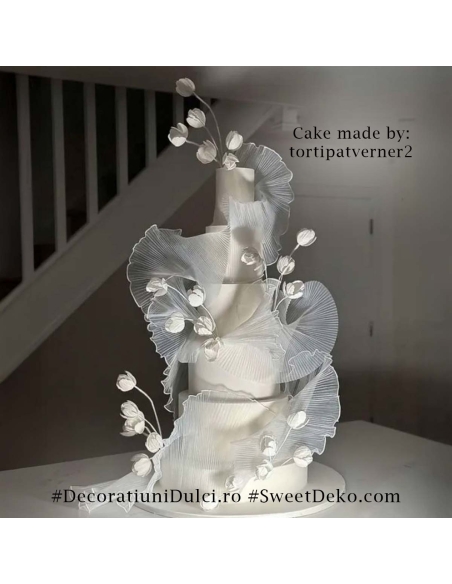 Organza alba, plisata pentru machete de tort