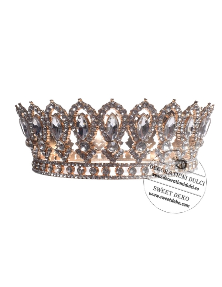 Coronita mare aurie cu pietre transparente | decor tort majorat