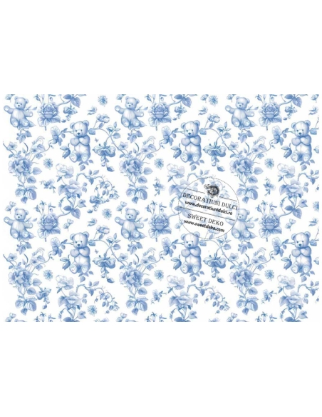 Imagine comestibila textura ursuleti si flori albastre