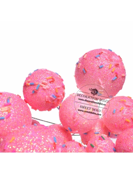 Sfere decor roz cu bombonici (20buc/set)