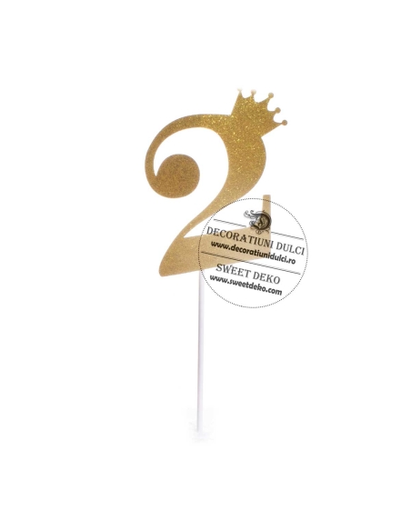 Topper din carton glitterat cifra 2 aurie