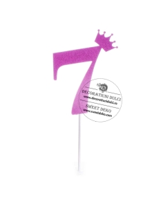Topper din carton glitterat cifra 7 ciclame