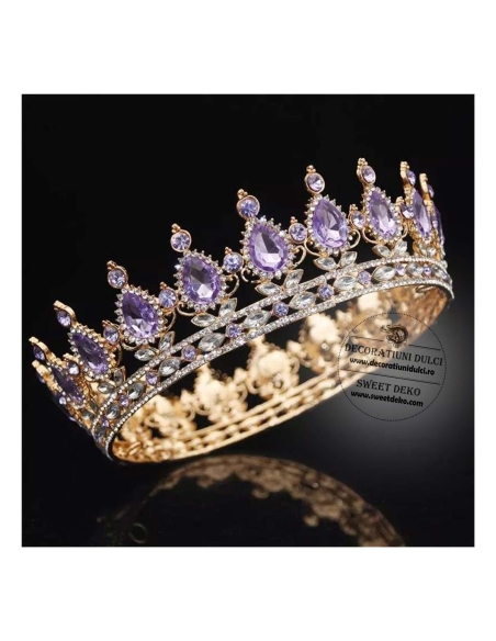 Coroana pentru decor tort | Aurie cu pietre lila