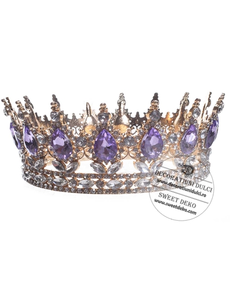 Coroana pentru decor tort | Aurie cu pietre lila