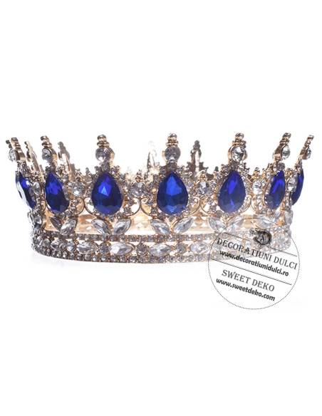 Coroana pentru decor tort | aurie cu pietre albastru safir