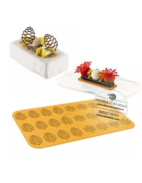Mulaj broderie fulgi si conuri de brad | Inverno - silicon mold N12 pine cone
