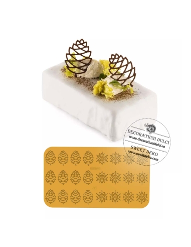 Mulaj broderie fulgi si conuri de brad | Inverno - silicon mold N12 pine cone