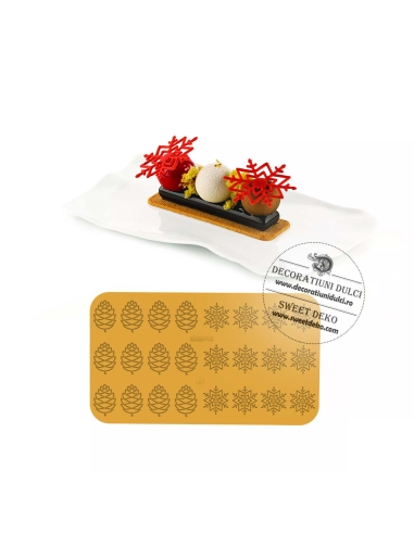 Mulaj broderie fulgi si conuri de brad | Inverno - silicon mold N12 pine cone