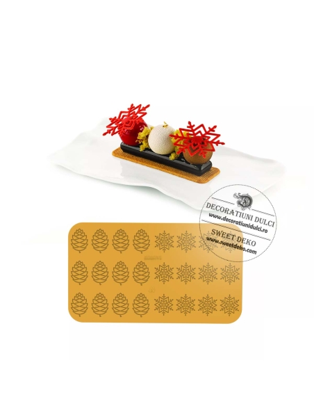 Mulaj broderie fulgi si conuri de brad | Inverno - silicon mold N12 pine cone