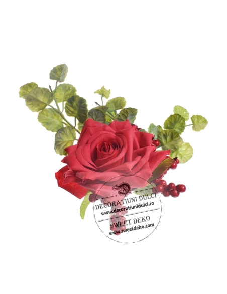 Topper trandafir cu bobite rosii si frunzulite de untisor