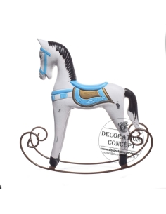 Decor din lemn cal balansoar decor alb albastru
