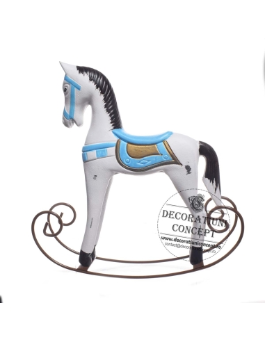 Decor din lemn cal balansoar decor alb albastru