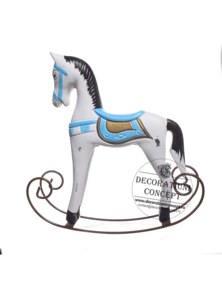 Decor din lemn cal balansoar decor alb albastru