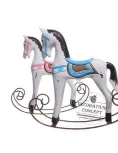 Decor din lemn cal balansoar decor alb albastru 2