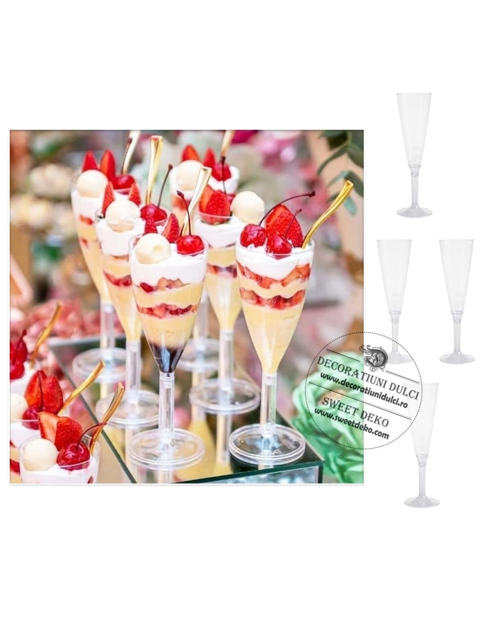 Pahare plastic cu picior | PS transparent set 10buc.