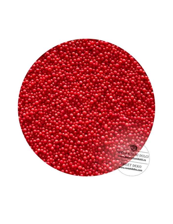 Perlute mici, rosii din zahar 3mm (100g.)