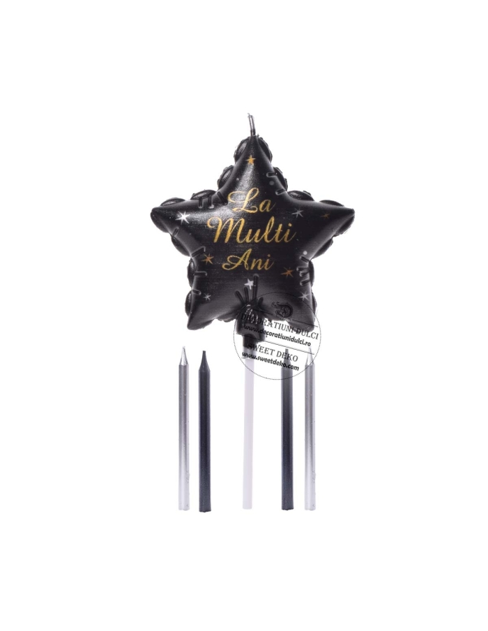 Set 5 lumanari tort | stea neagra si 4 lumanari clasice