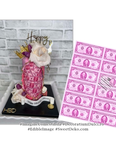 Imagine comestibila 100 USD roz