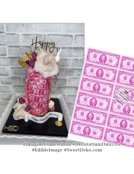 Imagine comestibila 100 USD roz