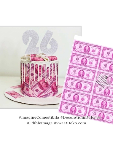 Imagine comestibila 100 USD roz