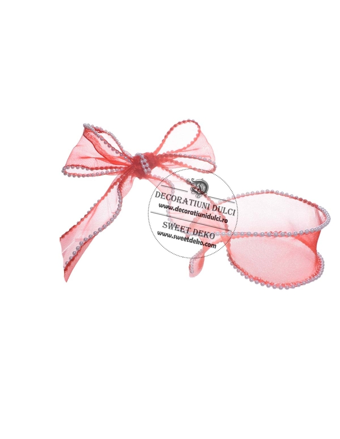 Panglica organza rosie cu margelute albe