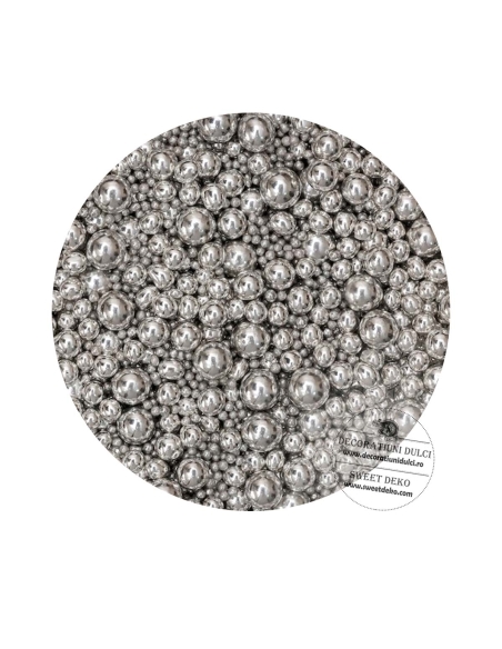 Perle decor din zahar silver 3-10 (100g.)