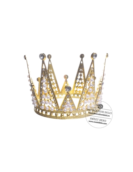Coronita aurie cu perlute si pietre (diam. 10cm, h8cm)