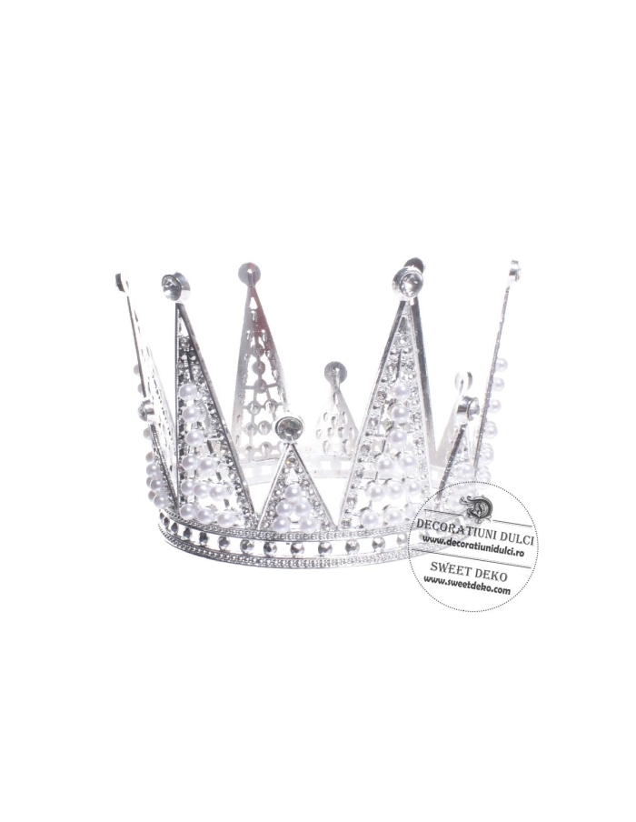 Coronita argintie cu perlute si pietre (diam. 10cm, h8cm)