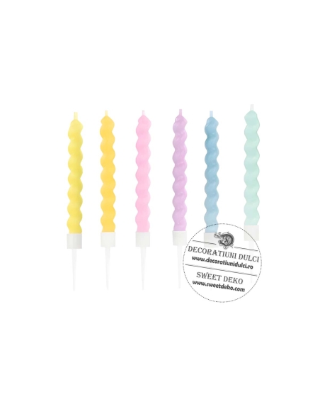 Lumanari spiralate culori curcubeu (11cm/6buc.)