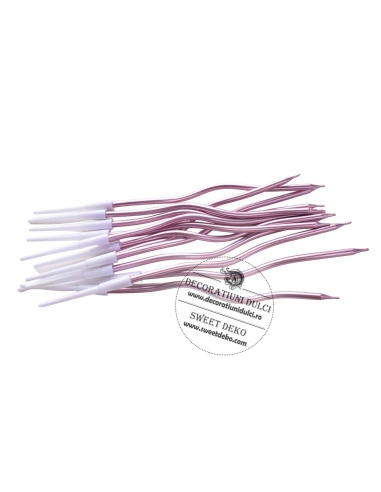 Lumanari spiralate roz metalizat (12buc/set)